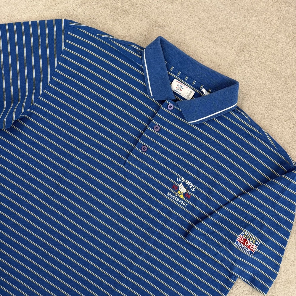 Vintage Winged Foot Polo Shirt in Blue Striped Men XL Ashworth 2006 US Open